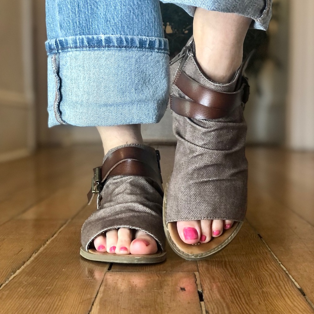 🐠BLOWFISH BROWN PEEP TOE SIDE ZIPPER SANDALS 🐠 - Picture 6 of 13